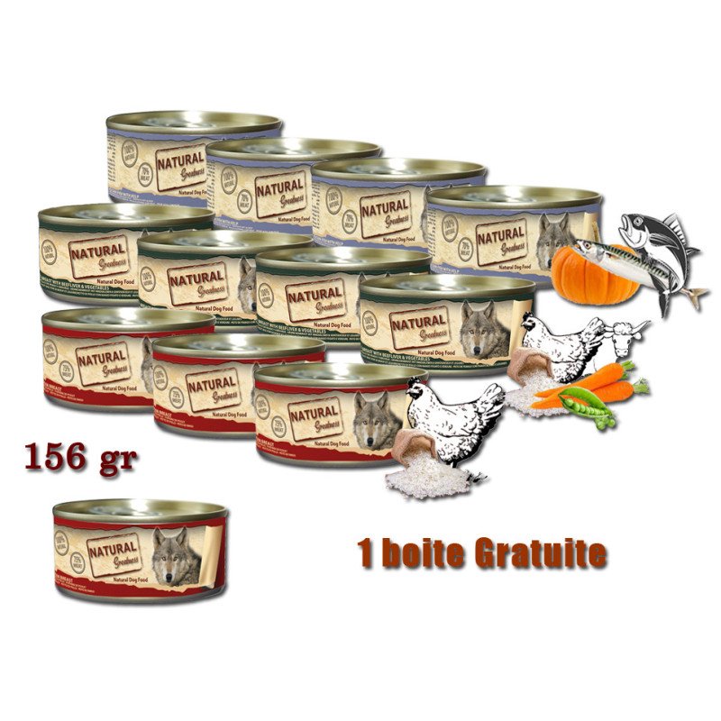 Lot 12 patées complémentaire, sans céréales pour chien